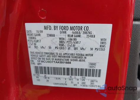 2010 Ford Escape Xlt from USA, damaged, VIN 1FMCU9D77AKB01888